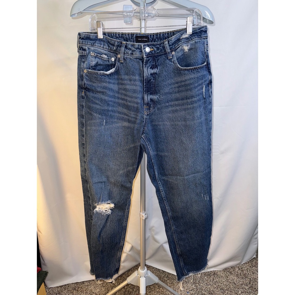 Free Assembly Womens High Rise Mom Jeans Medium Wash Distressed Size 14